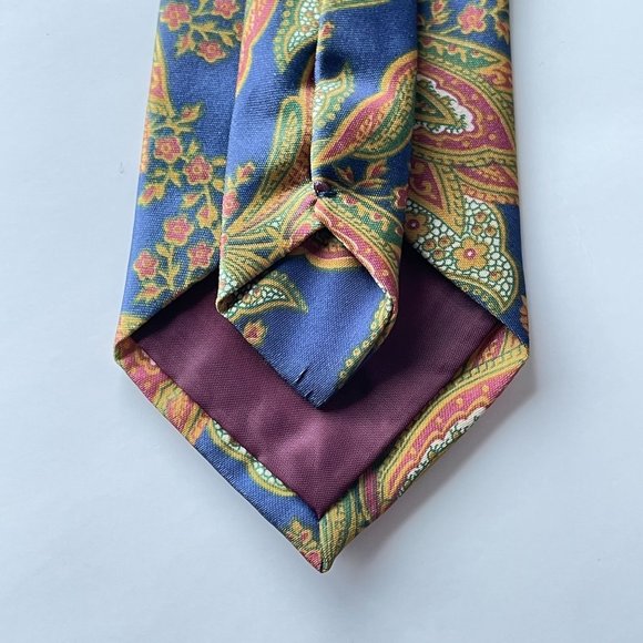 4/$25 Vintage Rome Silk Necktie Baroque Floral Print Blue Red Orange Green - Picture 9 of 11